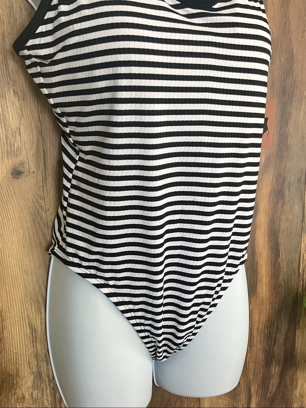 Shade & Shore Black and White Striped One-Piece Swimsuit NWT - Picture 3 of 8
